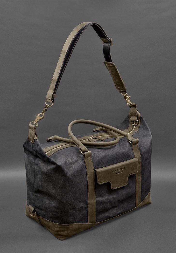 Дорожня сумка з канвасу та натуральної шкіри Crazy Horse Темно-коричневий (A-028161) - фото 4