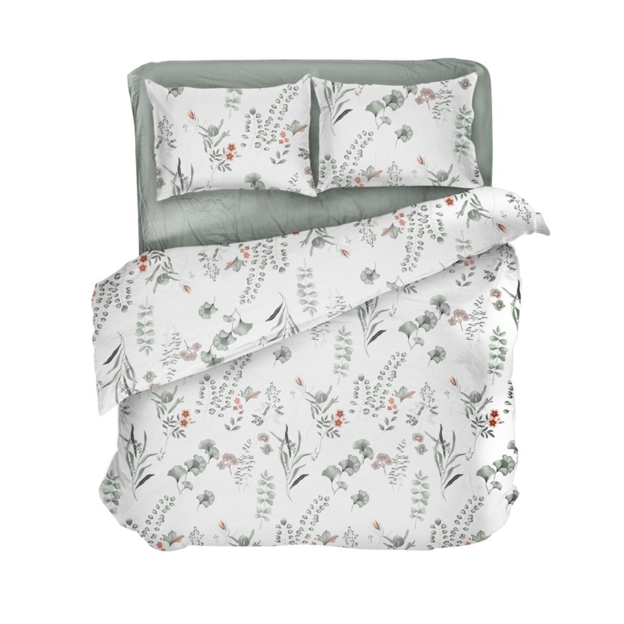 Постільна білизна Lelit поплін полуторний Білий з зеленим (L-2045)