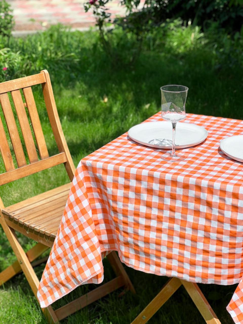 Скатерть в клеточку для стола Зефир 140x140 см Оранжевый (5004-8) Скатерть в клеточку для стола Зефир 140x140 см Оранжевый (5004-8)
