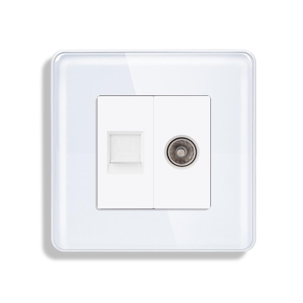 Розетка компьютерная ELIOS RJ-45/ТВ розетка стеклянная рамка Белый дизайнерская стеклянная рамка Белый (TW-CAT6PTY-WT)