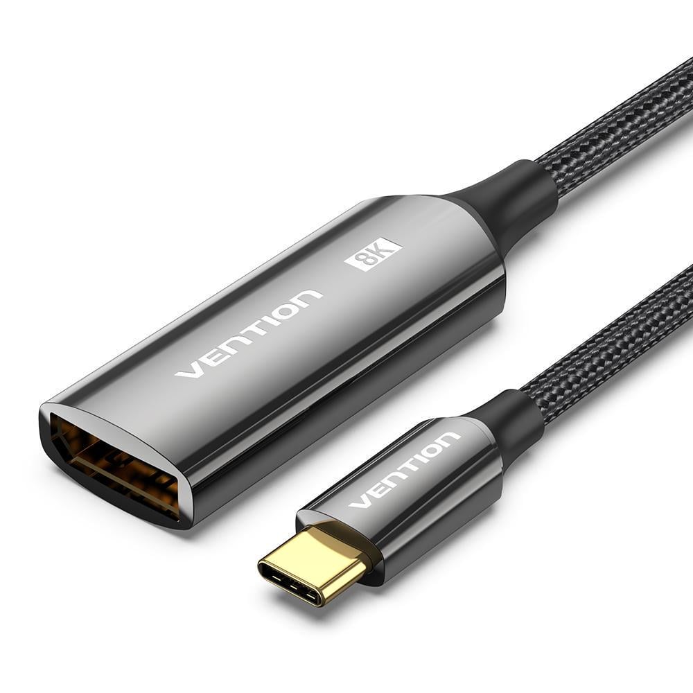 Перехідник двонаправлений Vention Type-C-Display Port DP 8K 60Hz 4K 240Hz 40 Гбіт/с нейлоновий 0,25 м Чорний (CRGBC)