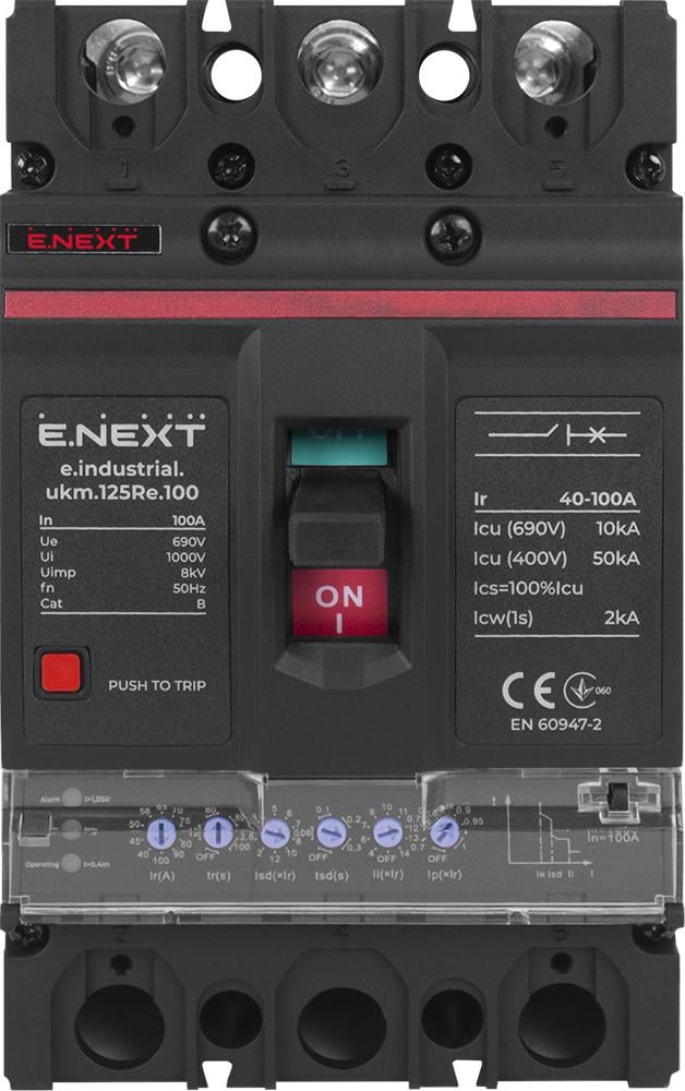 Автоматический выключатель E.NEXT e.industrial.ukm.125Re.100 3Р 100А 50кА с электронным расцепителем (i0770057) - фото 2