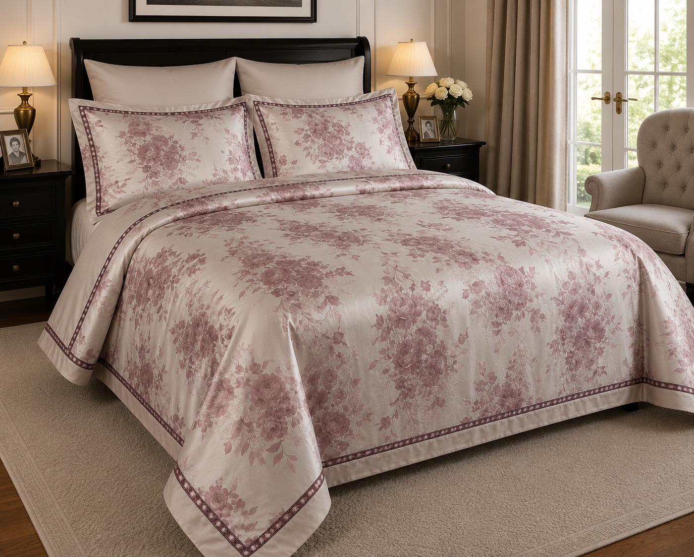 Комплект постельного белья Word of Dream FSM780 семейный с вышивкой жаккард 2х150х215 см Розовый (36977581)