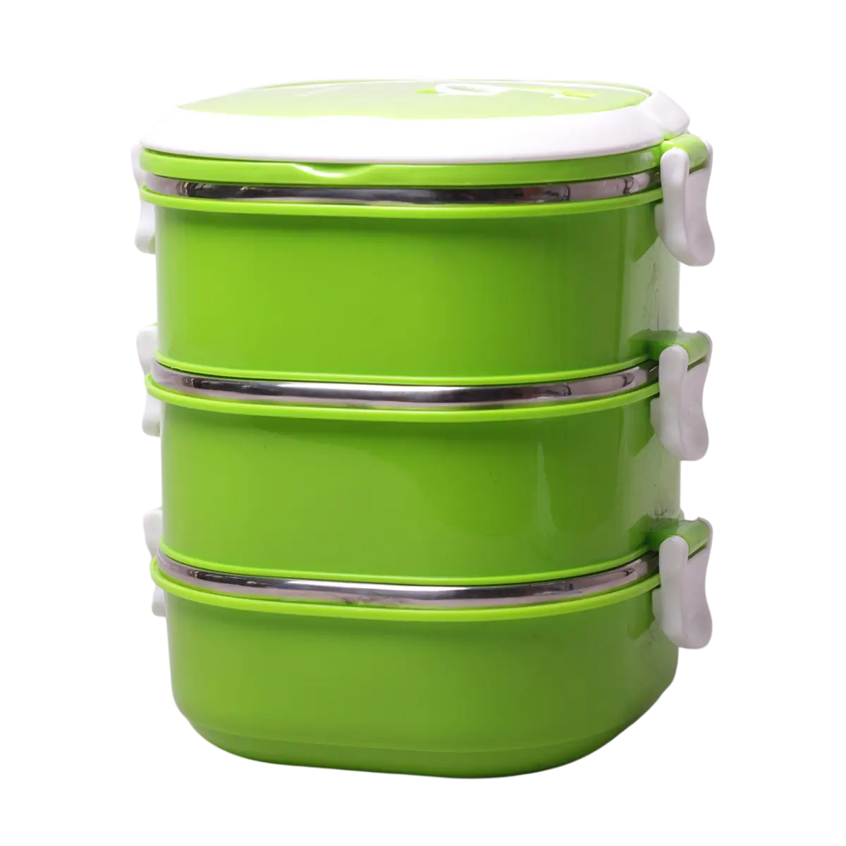 Ланч-бокс потрійний Kamille KM-2114 із пластику та нержавіючої сталі з ложкою 2700 мл Салатовий (124-84-2114)