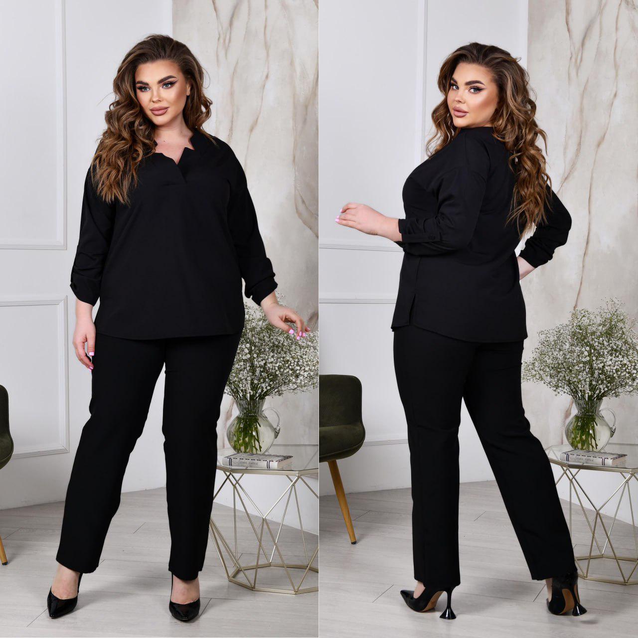 Костюм двойка блуза/штаны р. 60-62 Черный (3626) - фото 4