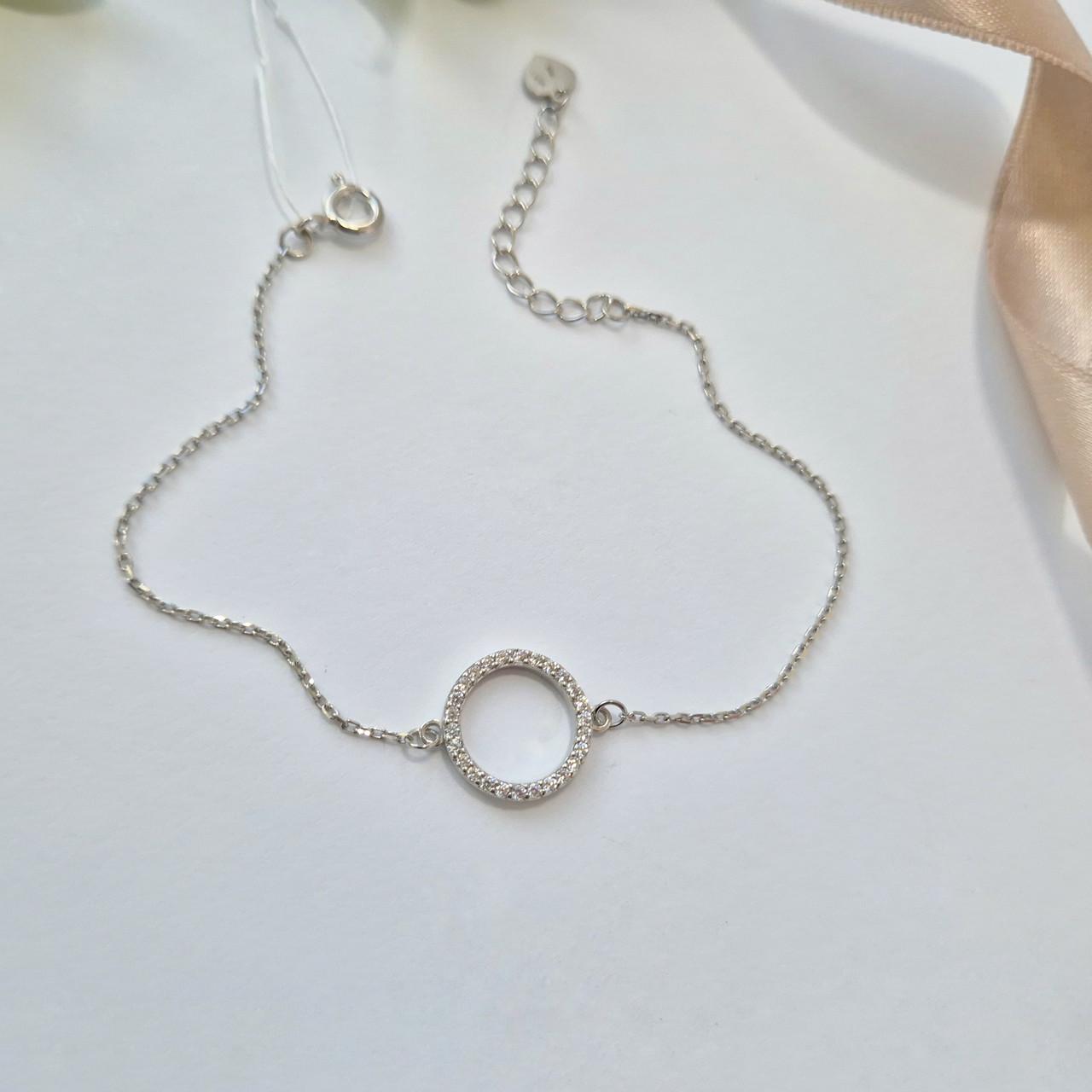 Браслет на руку коло в білих каменях срібло 925 проби родоване 1,52 г 16-19 см (лк0425р)