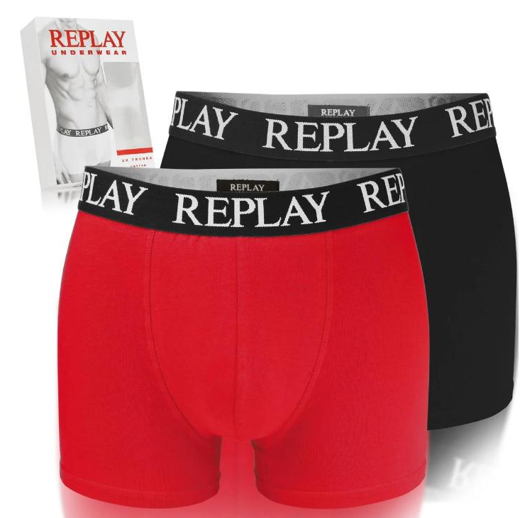 Труси боксери чоловічі анатомічні Replay 2 шт. M Чорний/Червоний. - фото 3