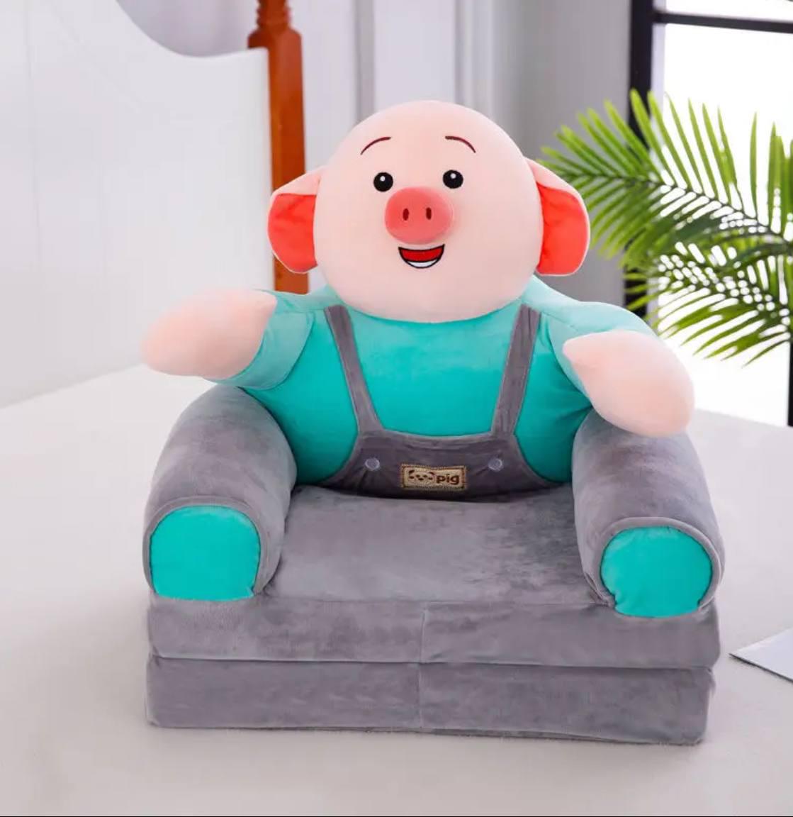 Мягкое детское кресло плюшевое Свинка трехсекционное бескаркасное Серый (1677417)