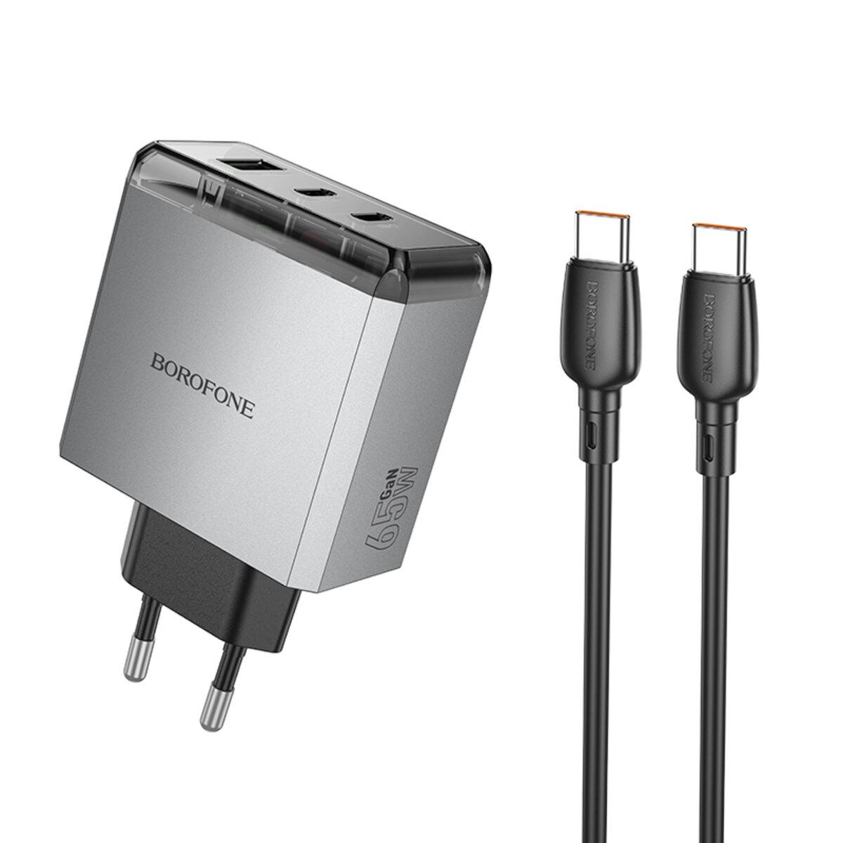 Зарядное устройство Borofone BN22 Lena 65W 2xUSB-C 1xUSB-A с кабелем Type-C Grey (26075154)