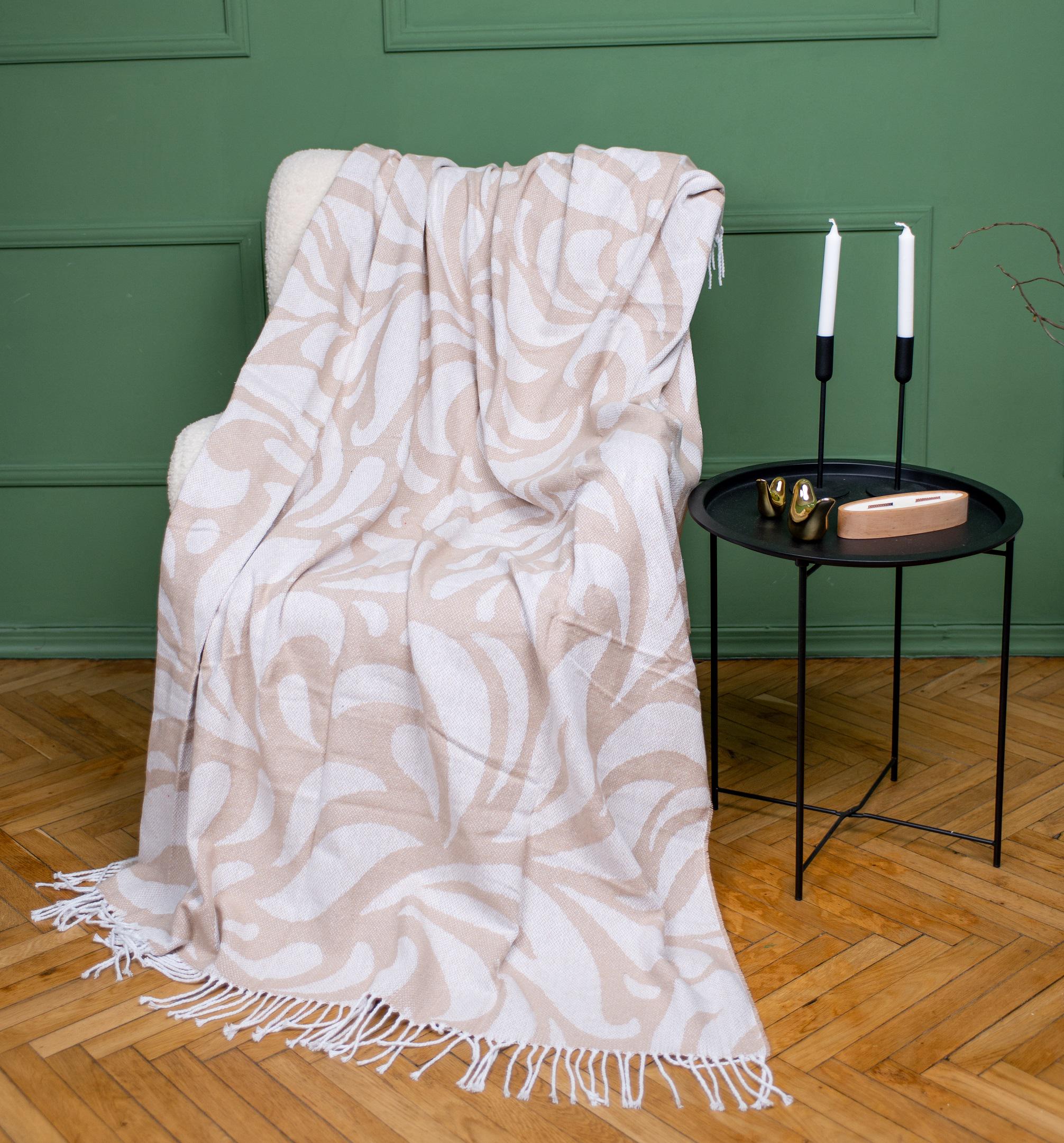 Плед жакардовий Vladi Валенсия CAMELIA 140х200 см см Білий/Піщаний (11347)