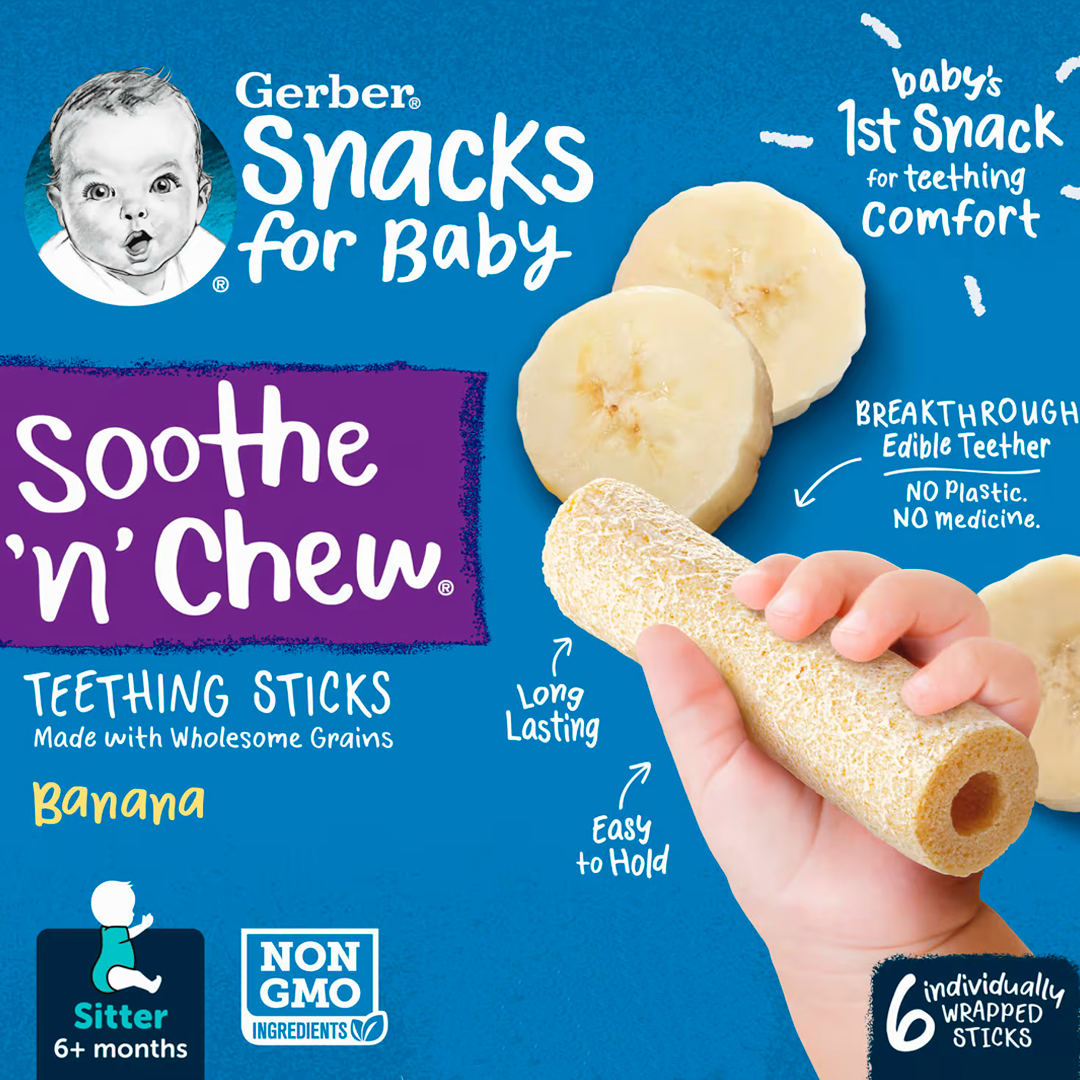 Палички для прорізування зубів Gerber Soothe'n' Chew банан від 6 місяців 6 шт.