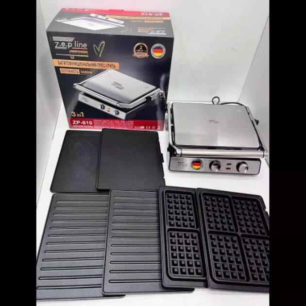 Прес-гриль контактний притискний Zepline ZP-810 3в1 з насадками для гриля та вафель та таймером 3500W ( ZP-810) - фото 8 Прес-гриль контактний притискний Zepline ZP-810 3в1 з насадками для гриля та вафель та таймером 3500W ( ZP-810) - фото 8