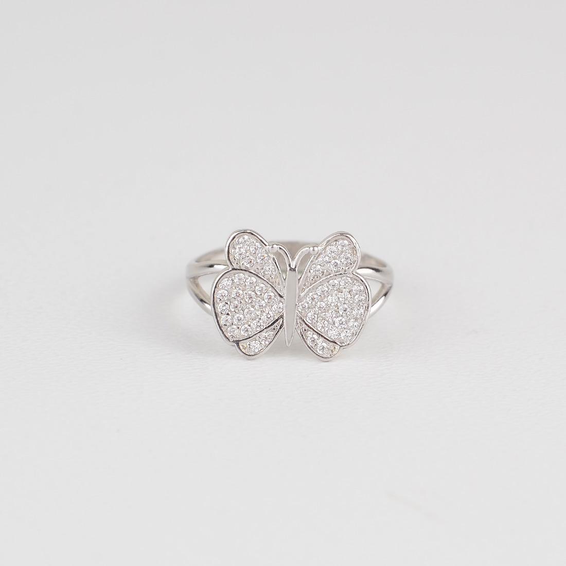 Кольцо серебряное Бабочка с камнями цирконий родированное 20,5 (9-kr)