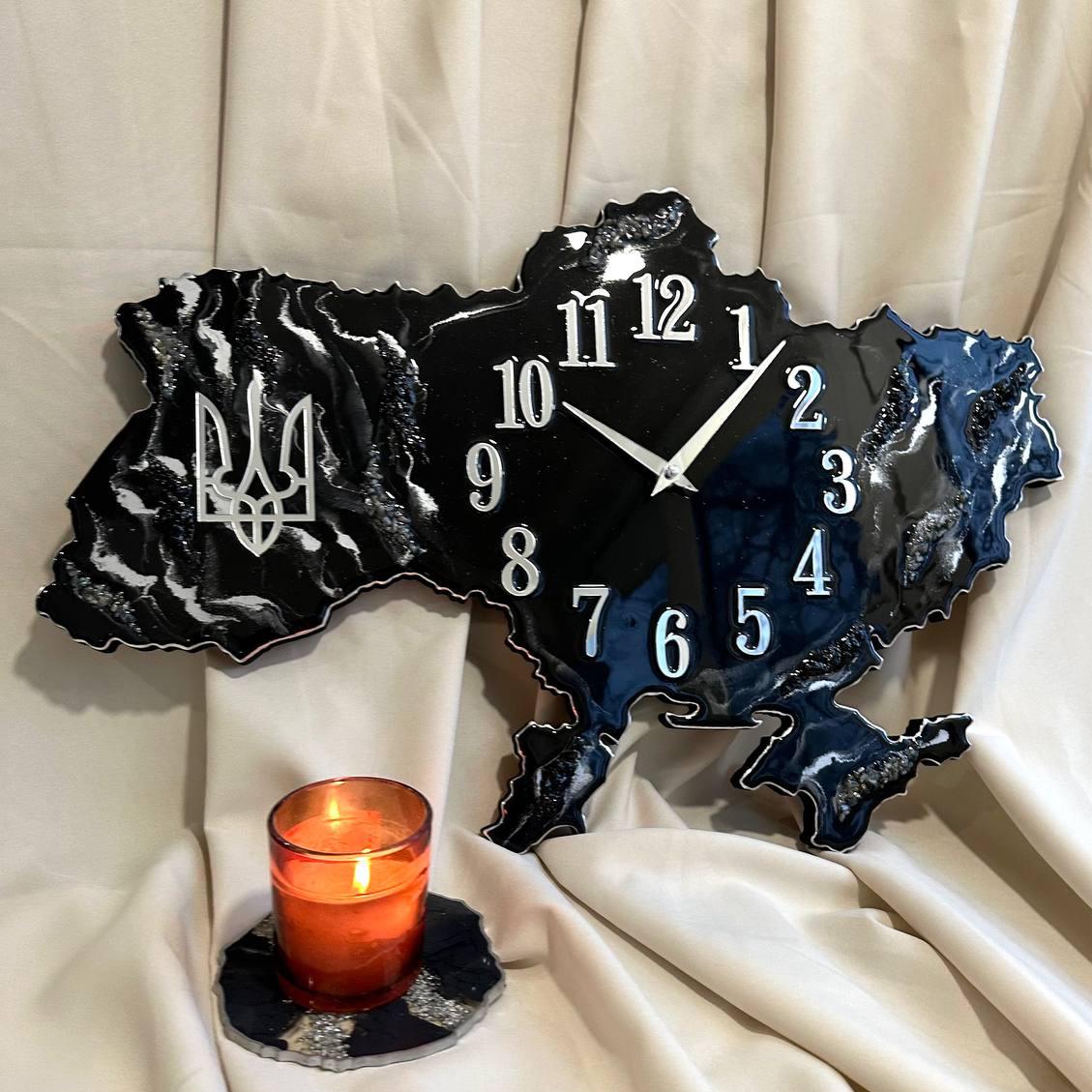 Часы настенные из эпоксидной смолы Карта Украины 90x60 см
