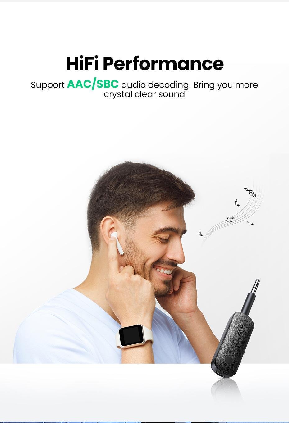 Адаптер UGREEN Bluetooth 5.0 приймач-передавач USB-3,5 мм minijack AUX стерео Чорний (80893) - фото 18