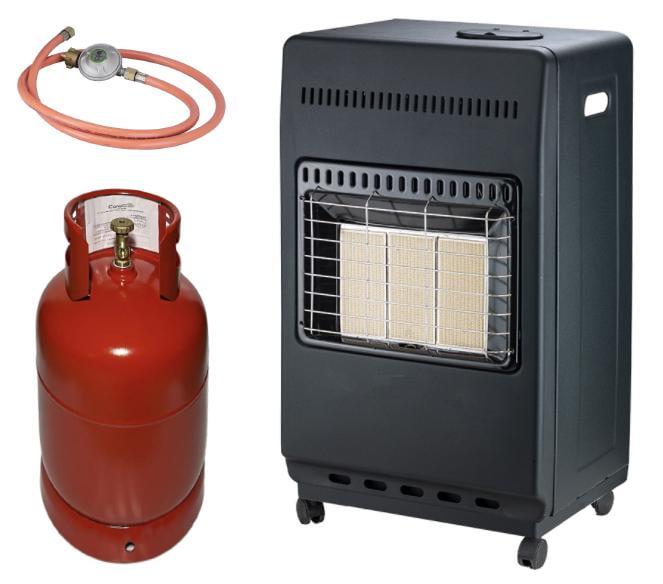 Газовый конвектор Flatelli RS-42 4,2 кВт с шлангом и редуктором + балон газовый пропан-бутан 11 кг 27 л Черный