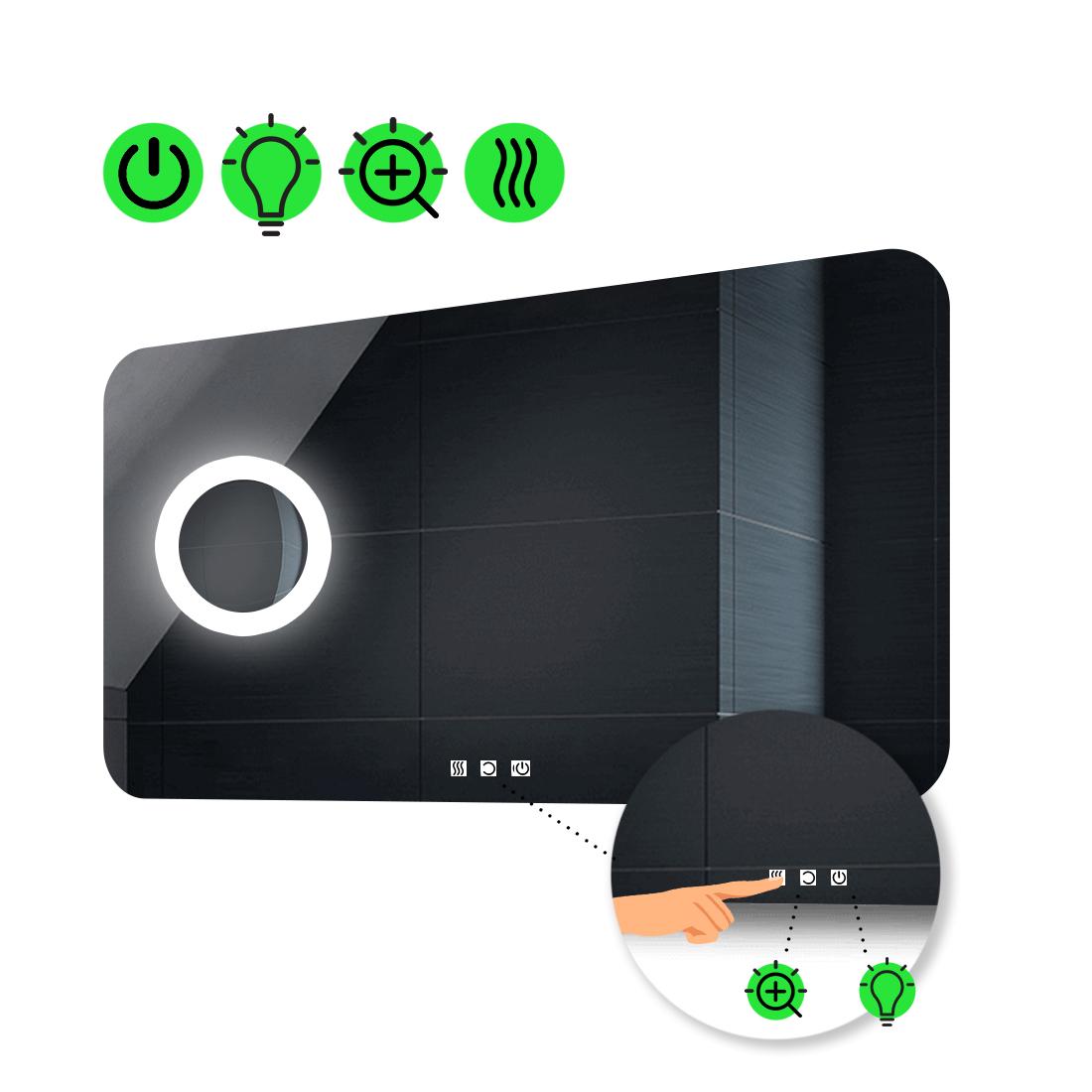 LED-зеркало 90x80 см с тремя сенсорами/подогревом и линзой с подсветкой Ornela (Ornelag103)