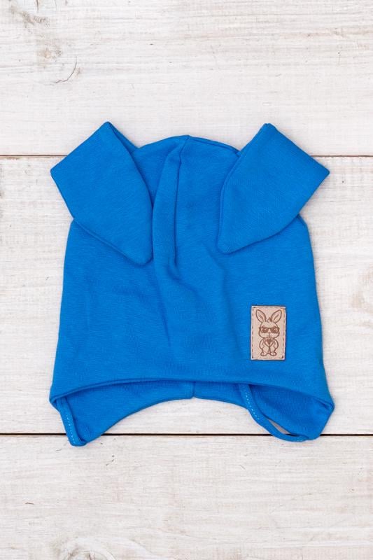 Шапка демісезонна для хлопчика однотонна з вушками та зав'язками Носи Своє р. 44/48 Темно-синій (14815)