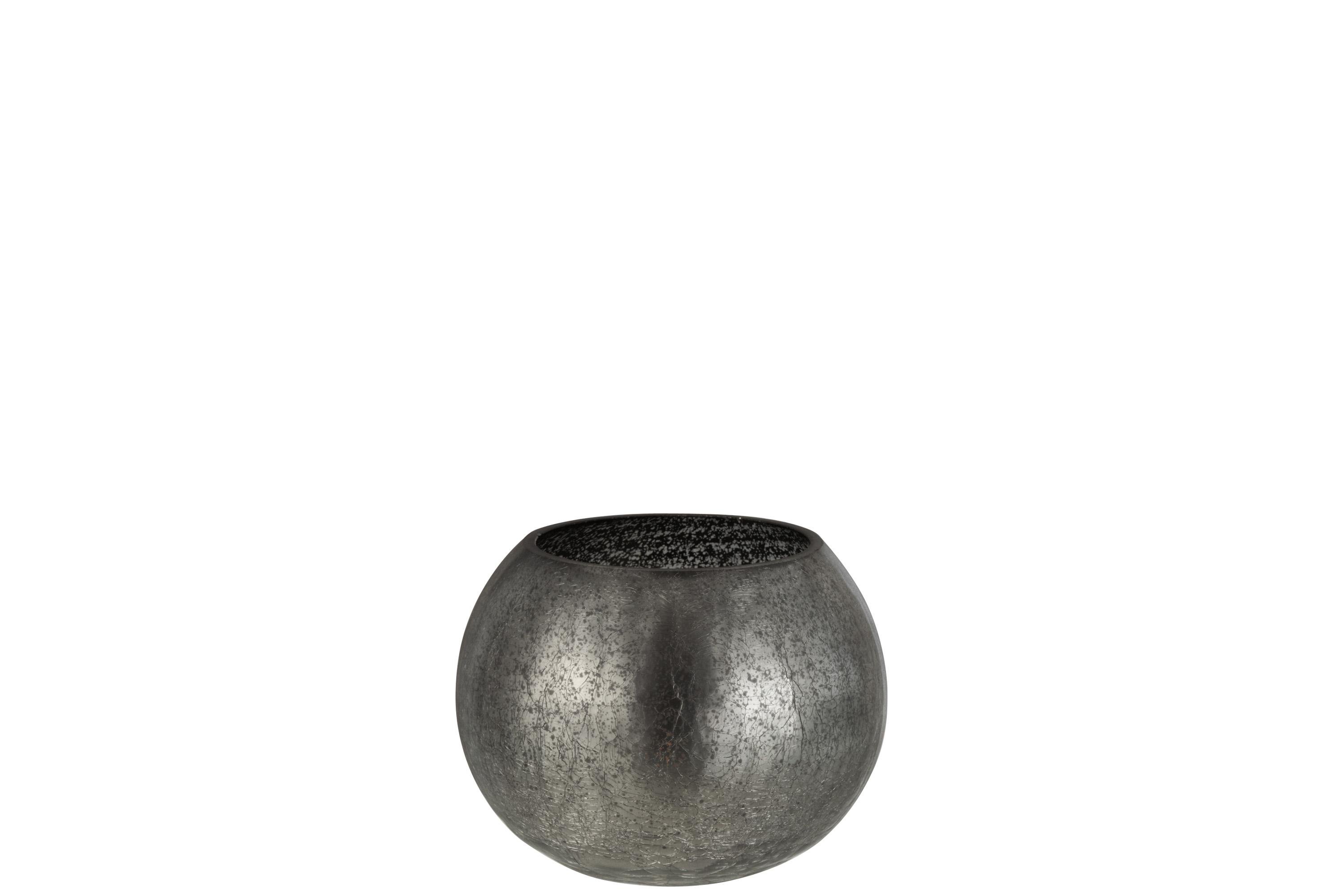 Подсвечник стеклянный J-LINE с эффектом разбитого стекла матовый 15х15 см Серый