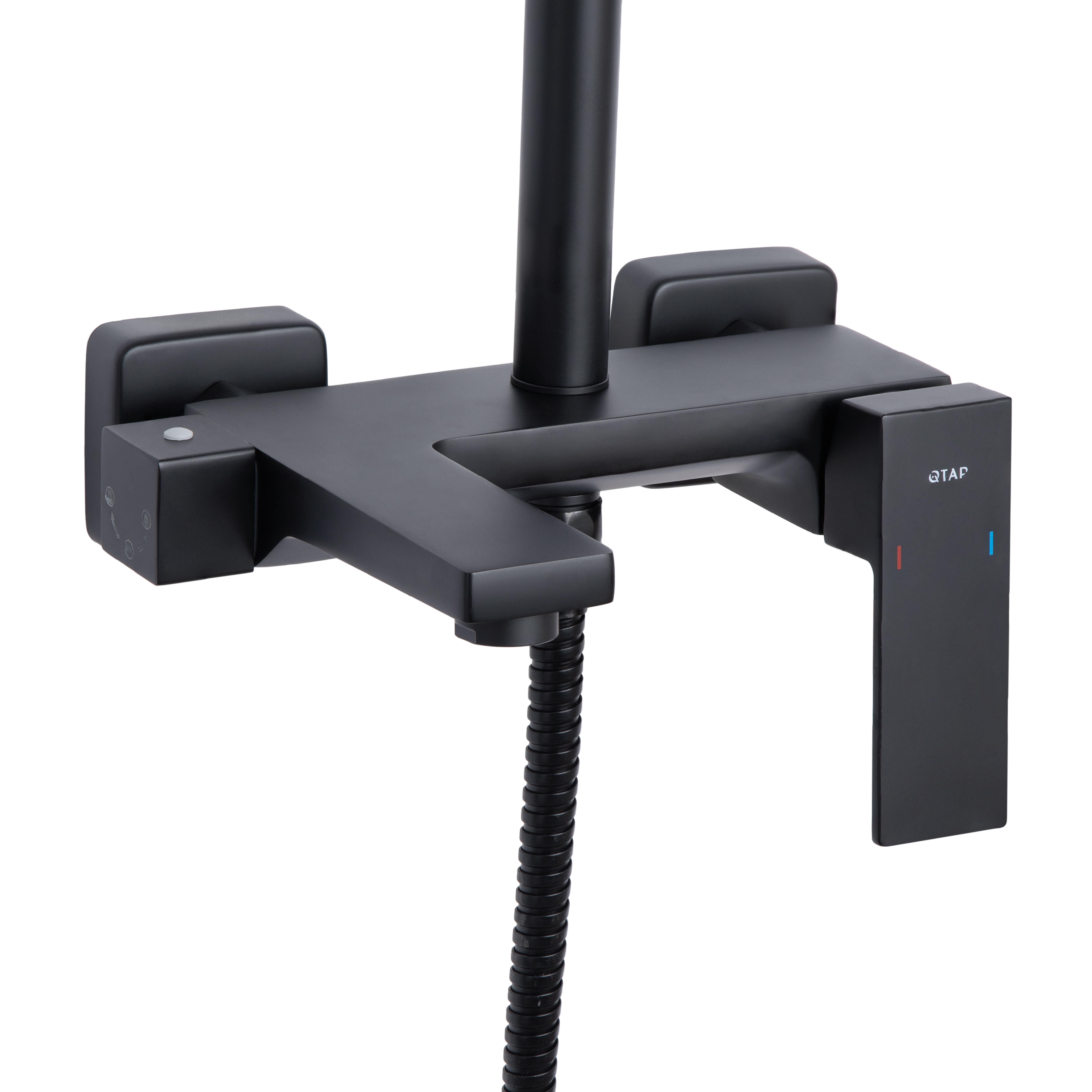 Душевая система Qtap Gemini на три потребителя с изливом Black matt (QTGEM111BLM45686)
