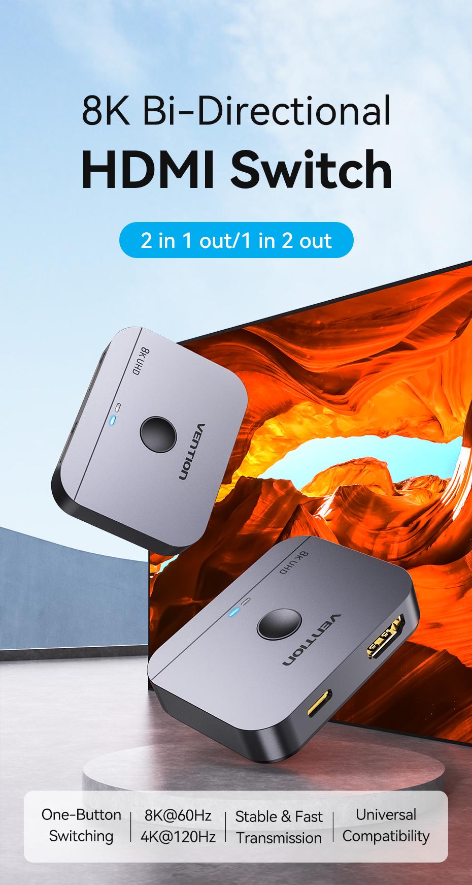 Перемикач Vention HDMI 8K 60Hz 4K 120Hz HDMI 2.1 двонаправлений HDR алюмінієвий Чорний (AKPB0) - фото 2 Перемикач Vention HDMI 8K 60Hz 4K 120Hz HDMI 2.1 двонаправлений HDR алюмінієвий Чорний (AKPB0) - фото 2