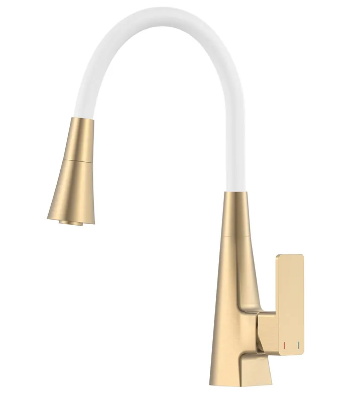 Змішувач для кухні MIXXUS Etna 014-T NUT Brushed Gold Refl.White Золото матове і силіконовий вилив Білий (MI8423)