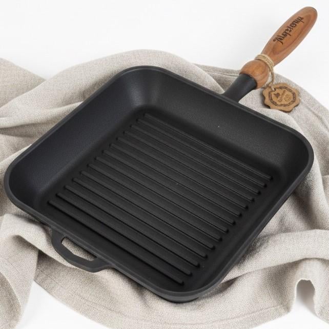 Чавунна сковорода-гриль Maysternya зі знімною дерев'яною ручкою 28x28 см (31796732)