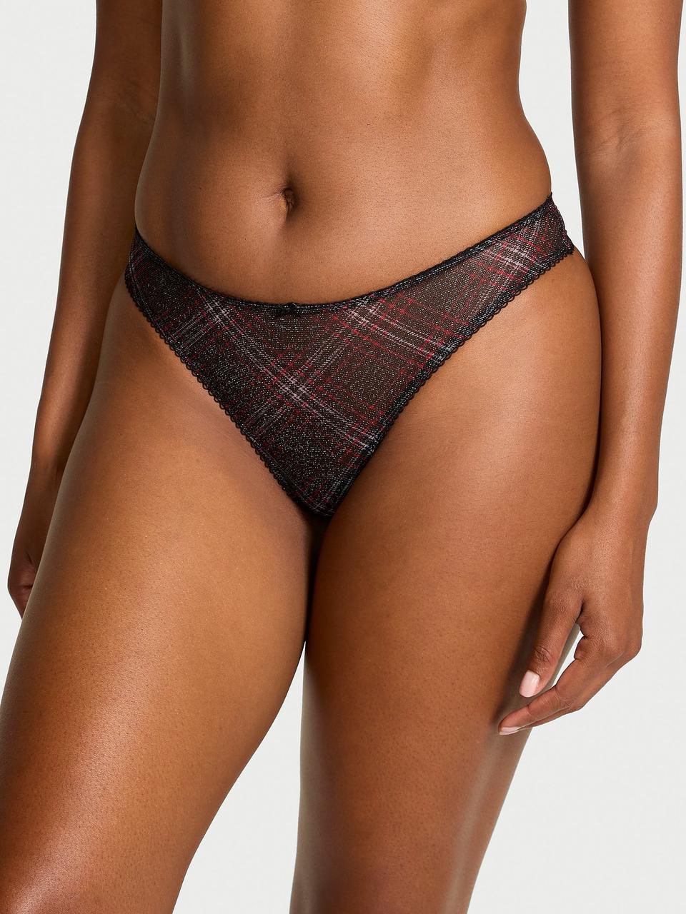 Трусики женские Victoria's Secret Shimmer Mesh Thong L Черный (22797873854)