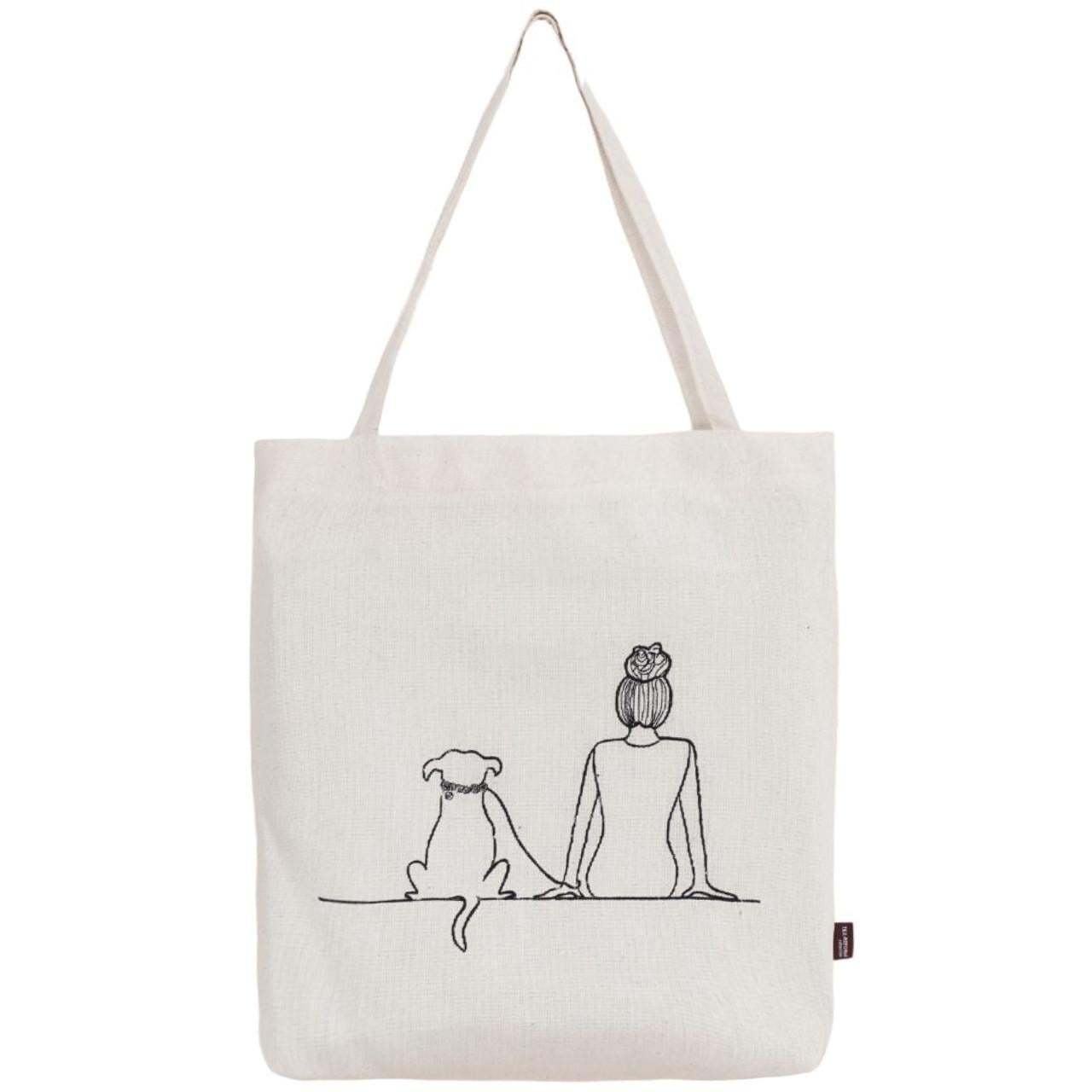 Еко-сумка Девушка с собакой Бежевый (1654247173)