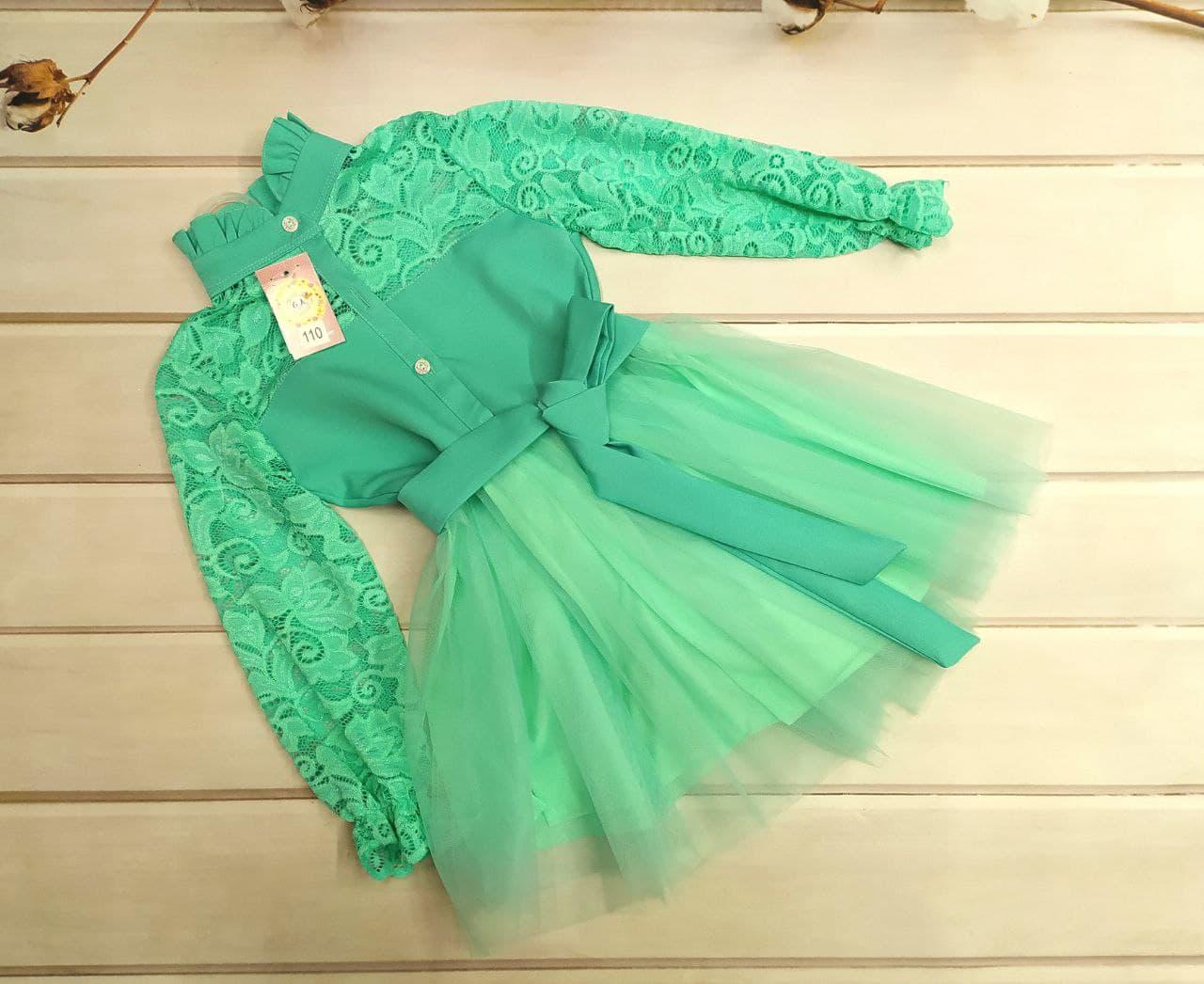 Плаття дитяче G.A. з гипюром 128 см Бірюзовий (013698/128)