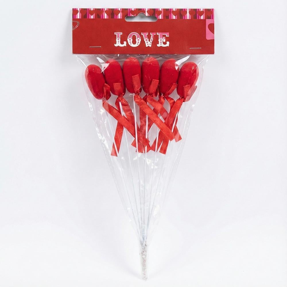 Набір флокових сердець на паличці 6 шт. 21 см 8 комплектів (2021-004)