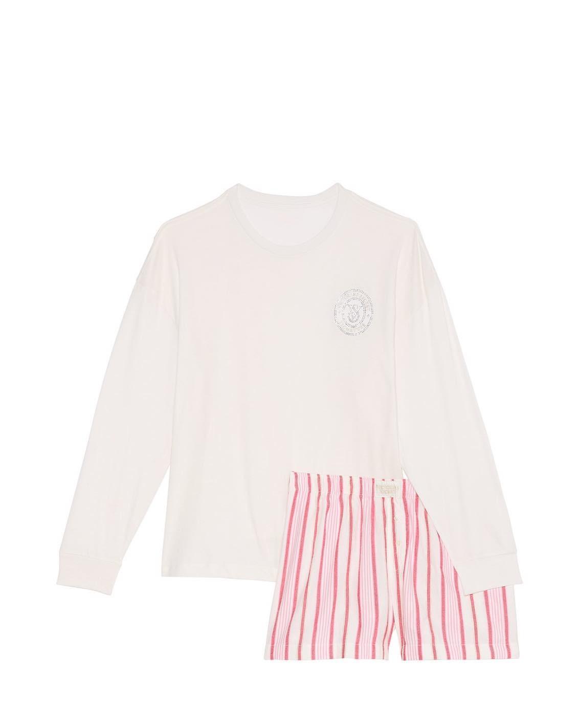 Піжама фланелева світшот/шорти Victoria's Secret Flannel Long-Sleeve Tee-Jama Set XS Білий (26811523D) - фото 3