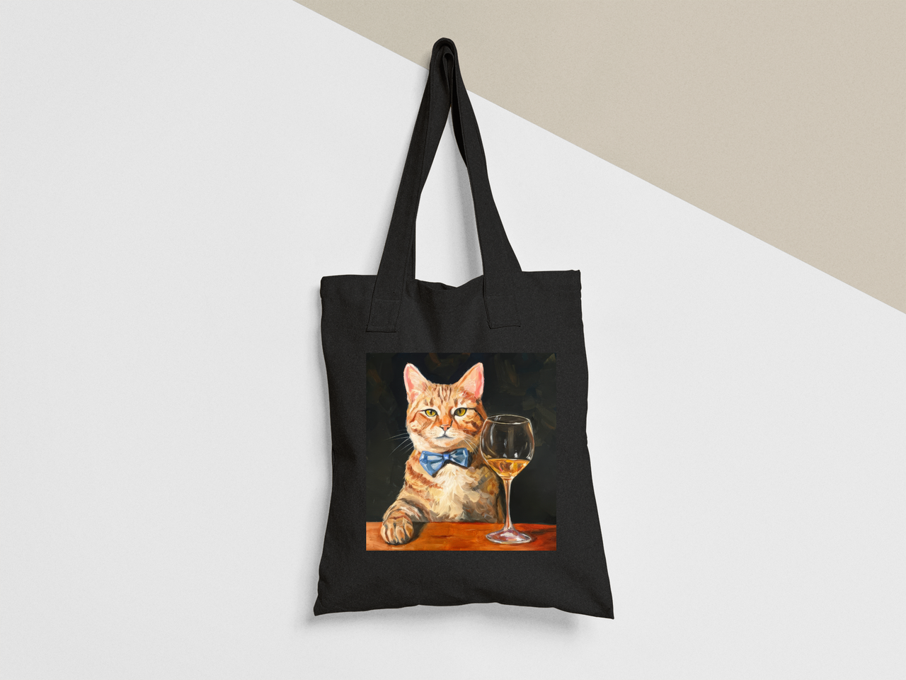 Эко-сумка шоппер с принтом Кот с бокалом вина 38х40 см Черный (ПН360-Т1)
