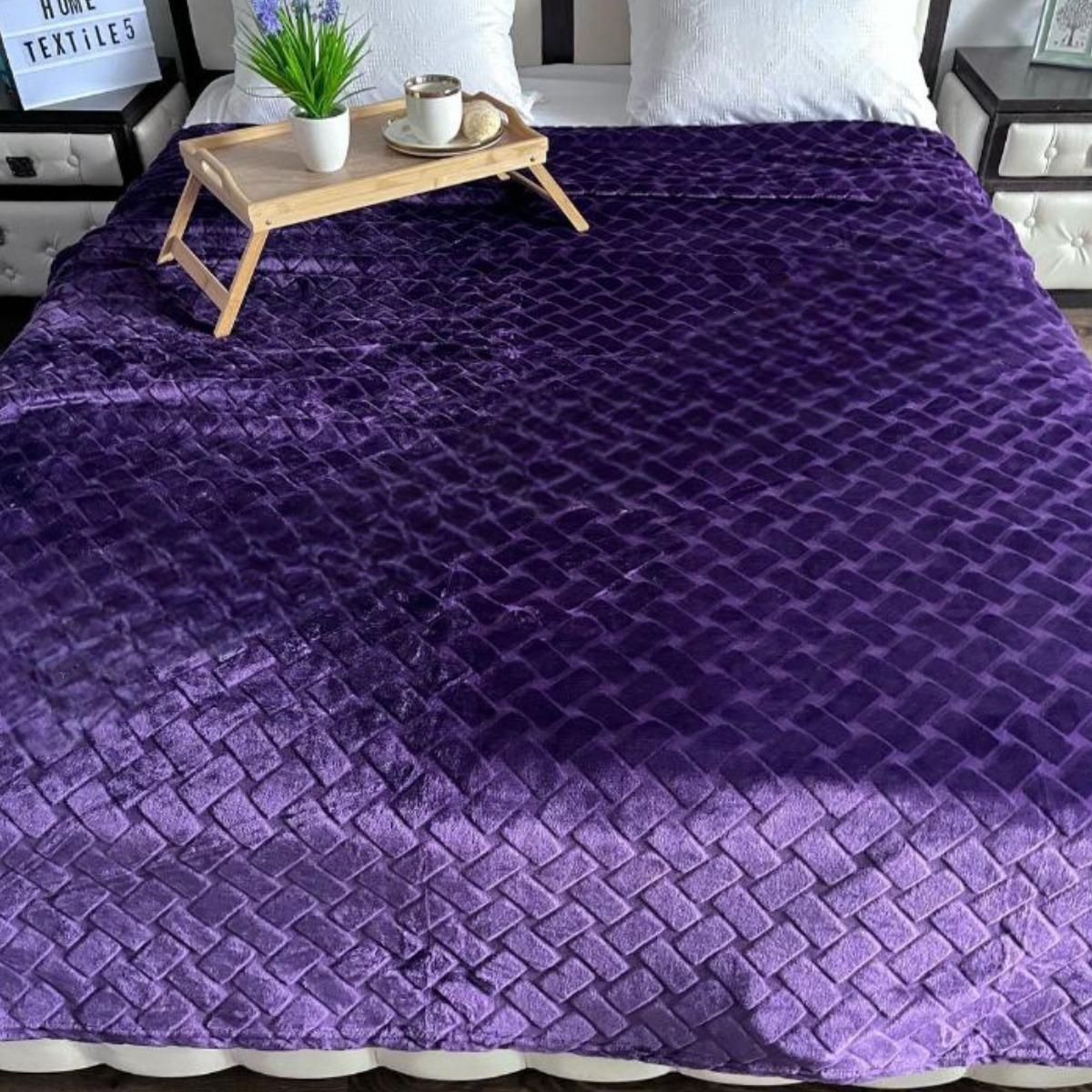 Плед пушистый Koloco Паркет двухспальный 180х200 см Сиреневый (37792)