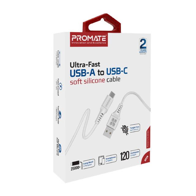 Кабель Promate PowerLink-AC120 USB-A to USB-C 3А 1,2 м White - фото 8