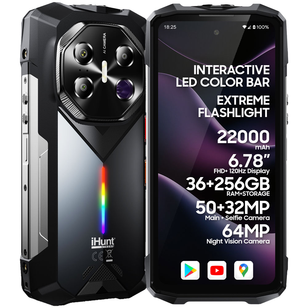 Телефон протиударний iHunt Titan Night Hunter 256 ГБ/12 ГБ нічне бачення 64 МП захищений корпус IP68/IP69K 20000 мА/г 5G/NFC (34482270)
