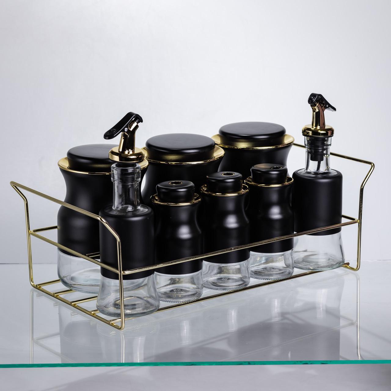 Набір для спецій і рідких текстур на металевій підставці Чорний (HP-1359)