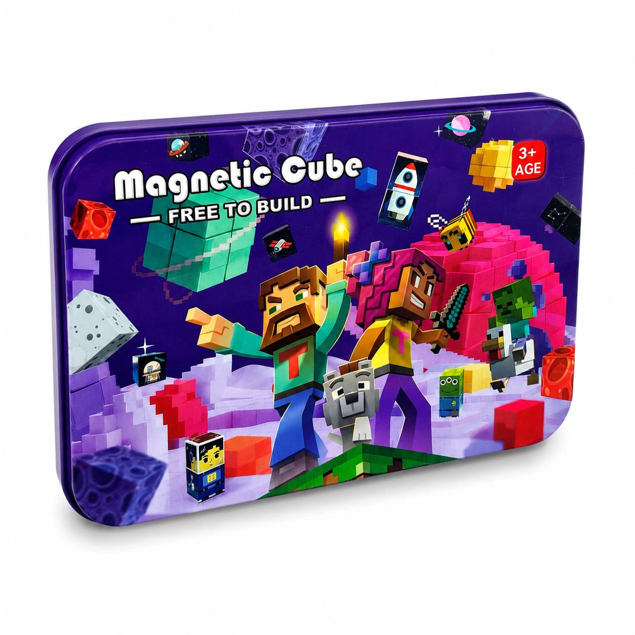 Конструктор магнитный Magnetic Cube Space World металлической коробке 60 дет. (M1043)
