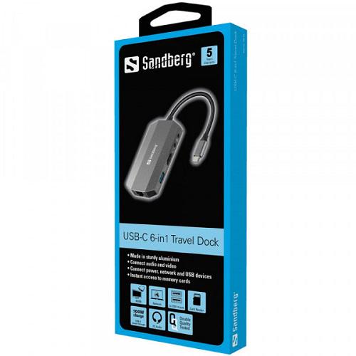 Док-станция USB3.1 Type-C Sandberg 136-33 HDMI/USB 3.0x2/RJ45/SD/TF/PD 100W Grey - фото 2