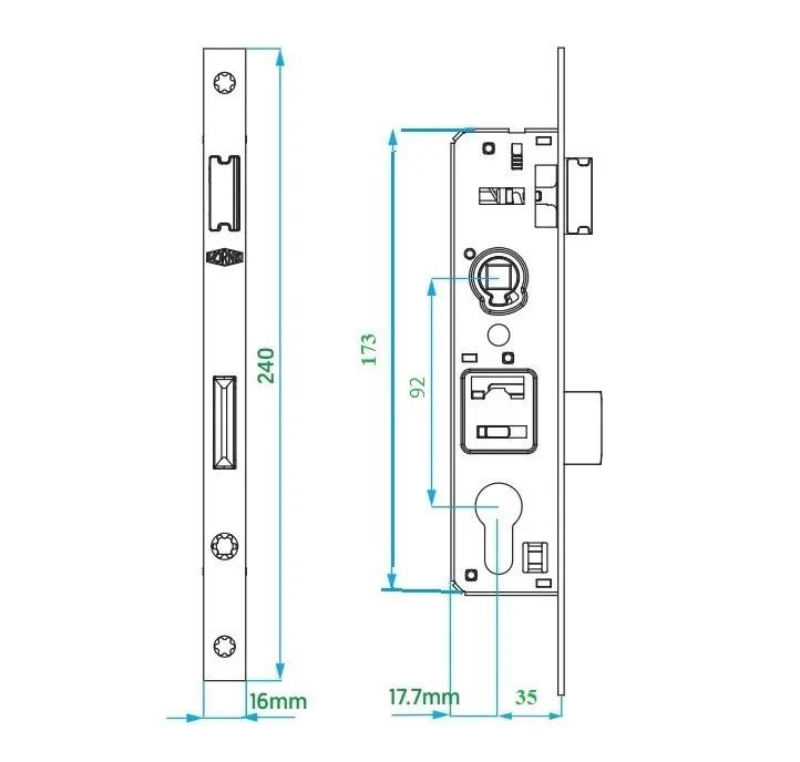 Замок врізний одноточковий 35/92/240 16 мм засувка/ригель - фото 2