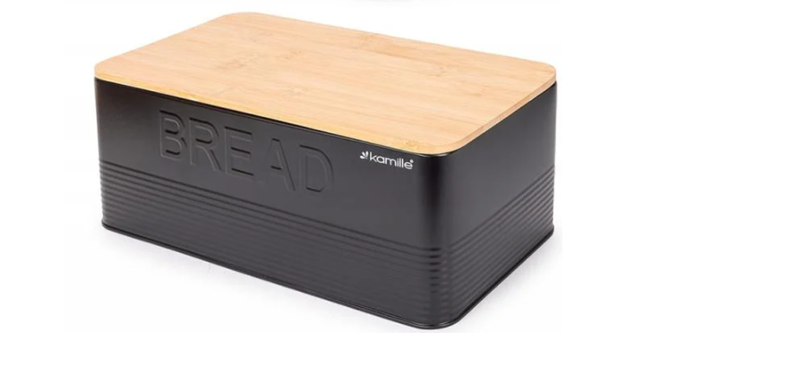 Хлебница Kamille с деревянной крышкой и 3 емкости для хранения 36х22х20 см Black