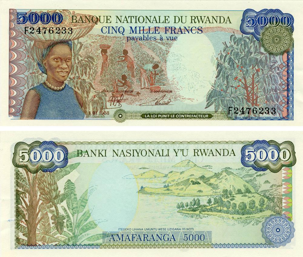 Коллекционная банкнота Руанда 5000 франков 1988 UNC P22 (Б03641)