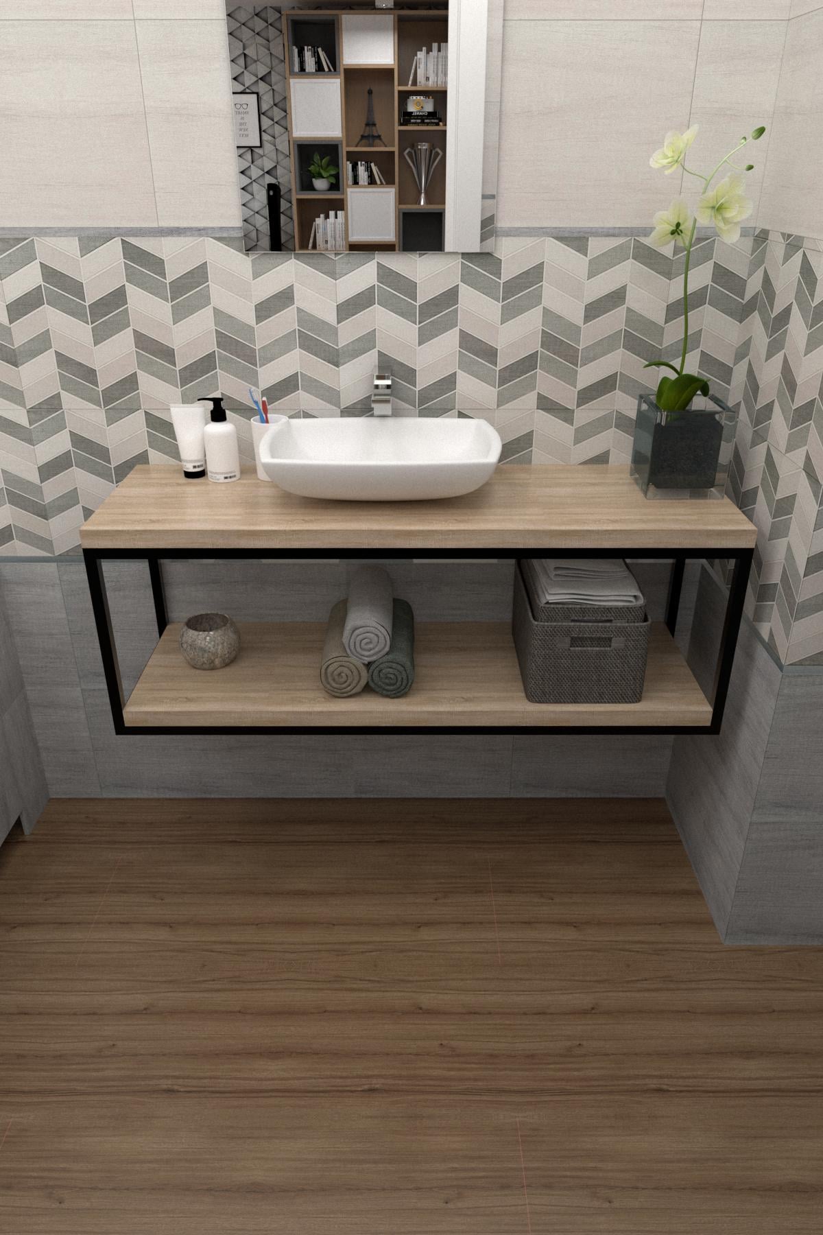 Тумба для ванной комнаты подвесная EcoLoft Лофт Ферро DSP-1214 Дуб сонома (26749042)