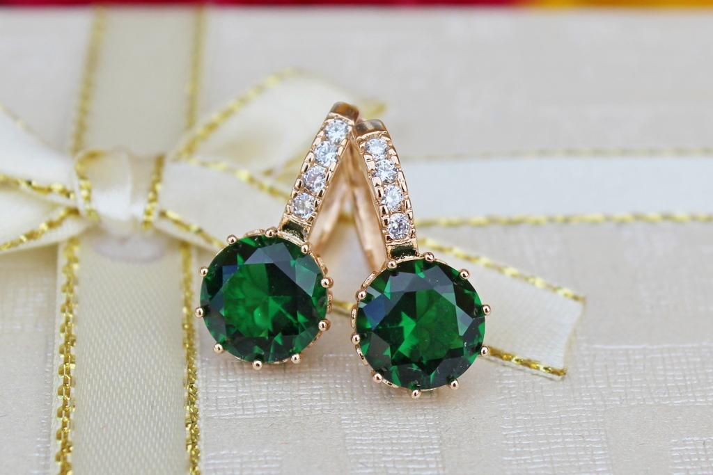 Серьги Xuping Jewelry с большим зеленым камнем 2 см Золотистый (26555025)