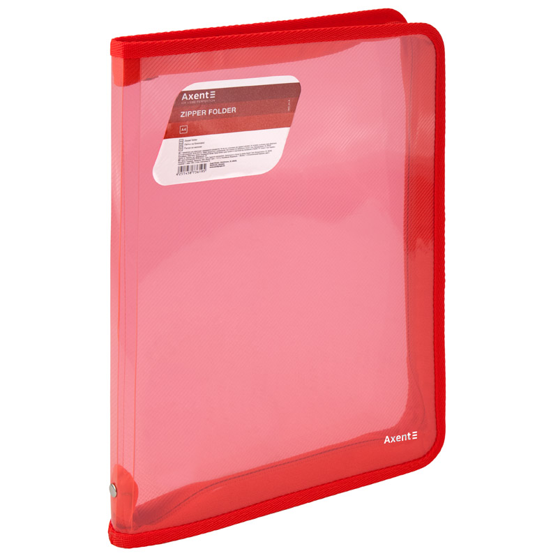 Папка объемная на молнии Axent А4 Прозрачный/Красный (1801-24-A)