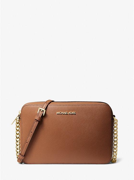 Женская сумка кросс-боди Michael Kors Jet Set Large Saffiano Leather в подарочной упаковке Коричневый (2348930265)