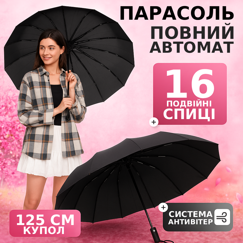 Зонт полный автомат с чехлом 125 см Черный (30403) - фото 2 Зонт полный автомат с чехлом 125 см Черный (30403) - фото 2