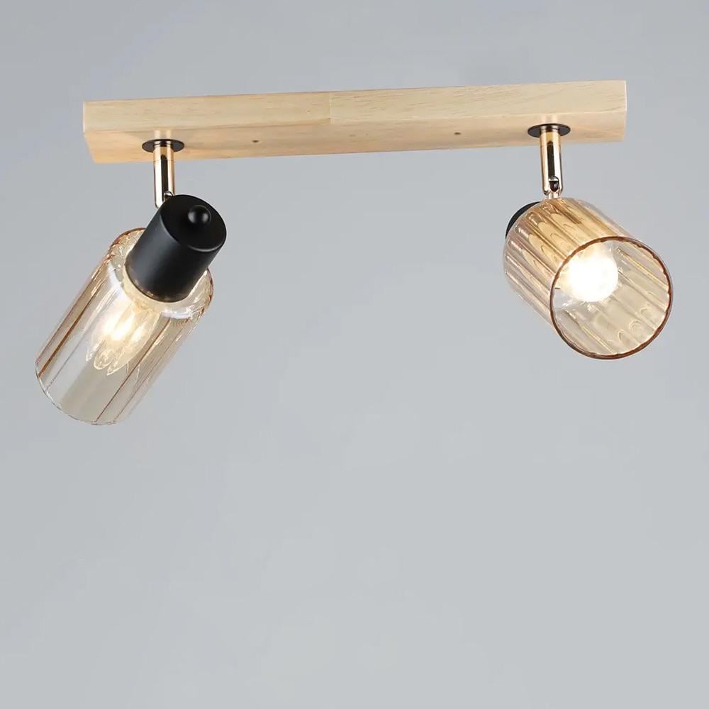 Люстра стельова Light House SR-19360/2 BK/WOOD E27 470х70х180 мм Чорний/Золотий/Медовий