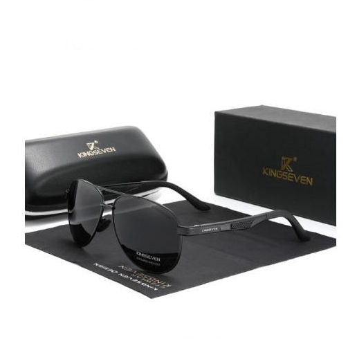 Солнцезащитные очки KINGSEVEN DESIGN Авиатор в классической оправе с поляризованными линзами Черный/Серый (N7720)