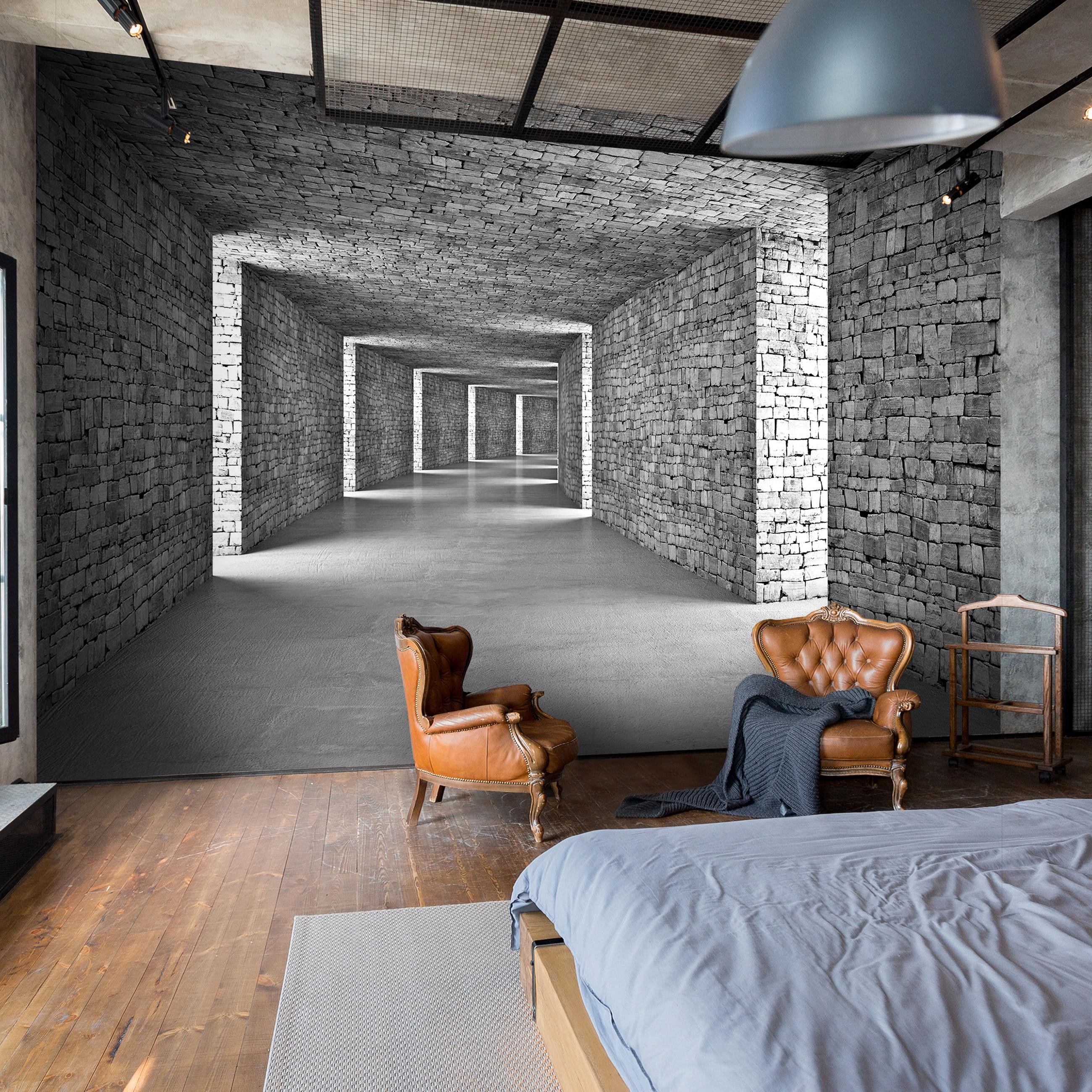 Фотообои флизелиновые 3D Пространственный коридор туннель с клеем 254x184 см Серый (14036V4) - фото 5